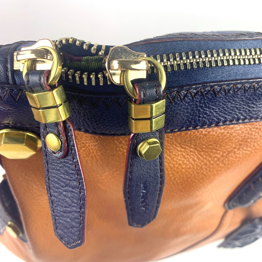 OrYani Navy Cognac Convertible Oversized Tote Bag Satchel Color Block Charm Gold - Picture 9 of 16